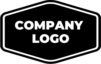 A black hexagonal badge with a white border contains the words "COMPANY LOGO" in bold, white capital letters centered inside, perfect for a Hernando County or Sumter landscaper looking to enhance their brand identity.